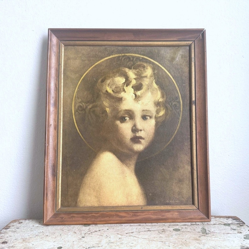 Vintage E.G. Co Inc The Soul of the Child Lithograph Framed Halo Portrait Art